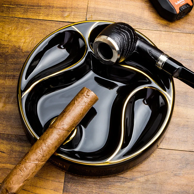 

LUBINSKI Cigar Pipe Dual-purpose Ashtray Bone Ceramic Fashion Personality Circular Smoke Extinguisher 3 Pipe Household CA-071