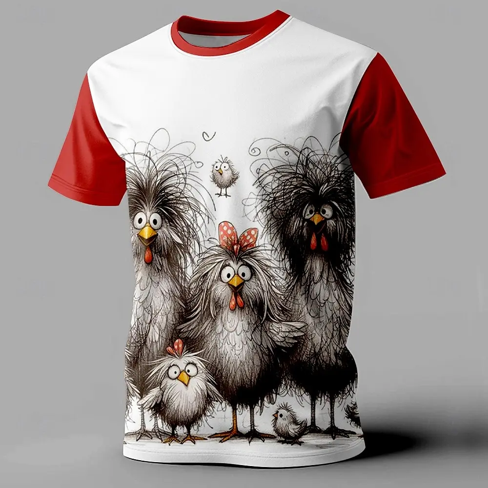 

Animal Chicken Print T-Shirts For Men Funny Fashion Mens Clothing Summer Casual Short Sleeve Top Loose Oversized Tee Men T Shirt