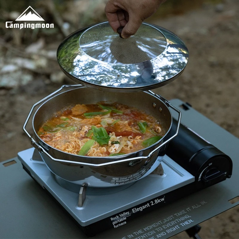 Outdoor CC-26 Three-Layer Composite Steel Hotpot 3.4L Large Capacity,Universal Visible Glass Lid for Open Flame