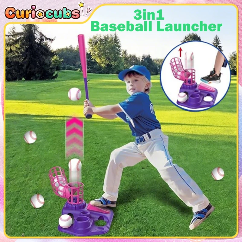 3-in-1-Baseballwerfer, höhenverstellbar, Baseball-Katapult, T-Ball-Set, interaktives Eltern-Kind-Spiel, Outdoor-Sport, Spielzeug, Kindergeschenk