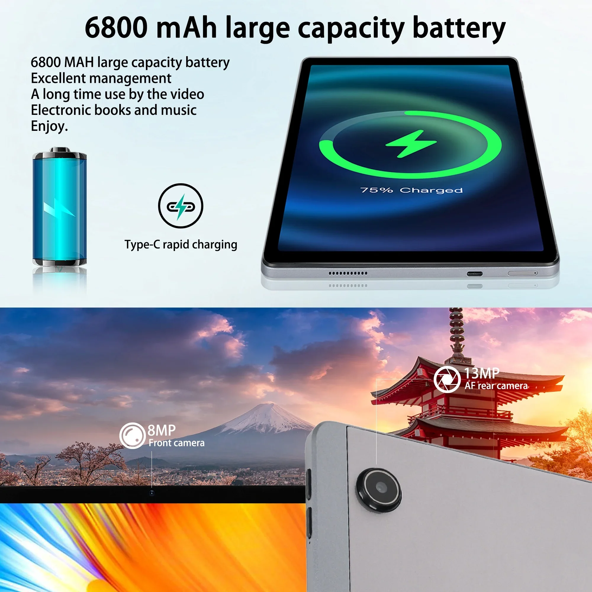 URAO C9+ Tablet da 11 pollici Android 14 12 GB di RAM 128 GB di ROM (1 TB di estensioni TF) Octa-Core 2K Widevine L1 IPS 8 MP + 13 MP 6800 mAh Custodia per penna