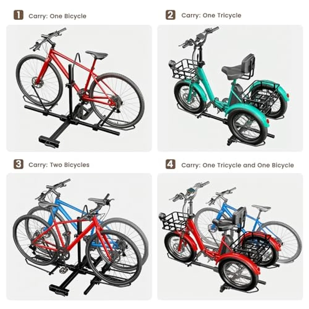 2 Bike Folding Hitch Trike Rack 270 lbs Capacity Fits Up to 5