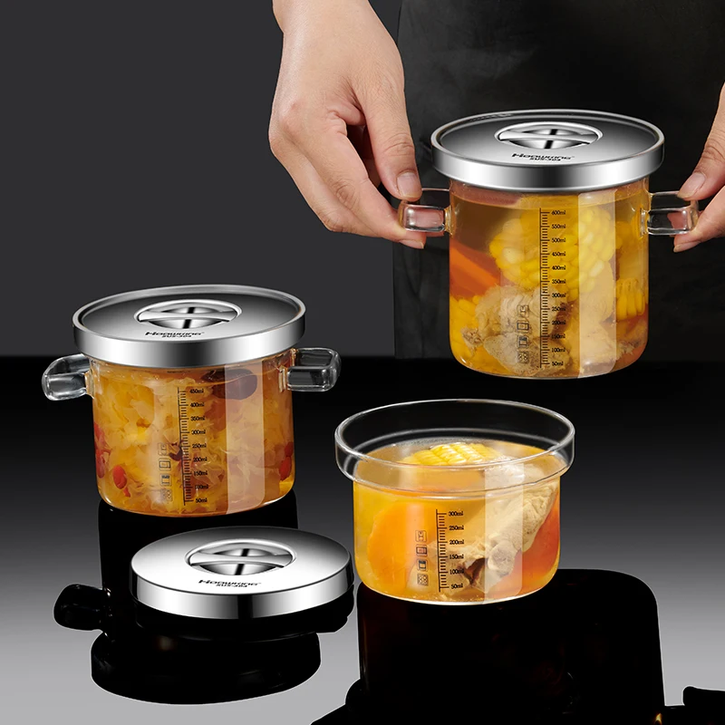 

Transparent Heat-resistant Glass Pan Binaural Soup Pot Household Stew Pot Cooking Cookware Kitchen Accessories