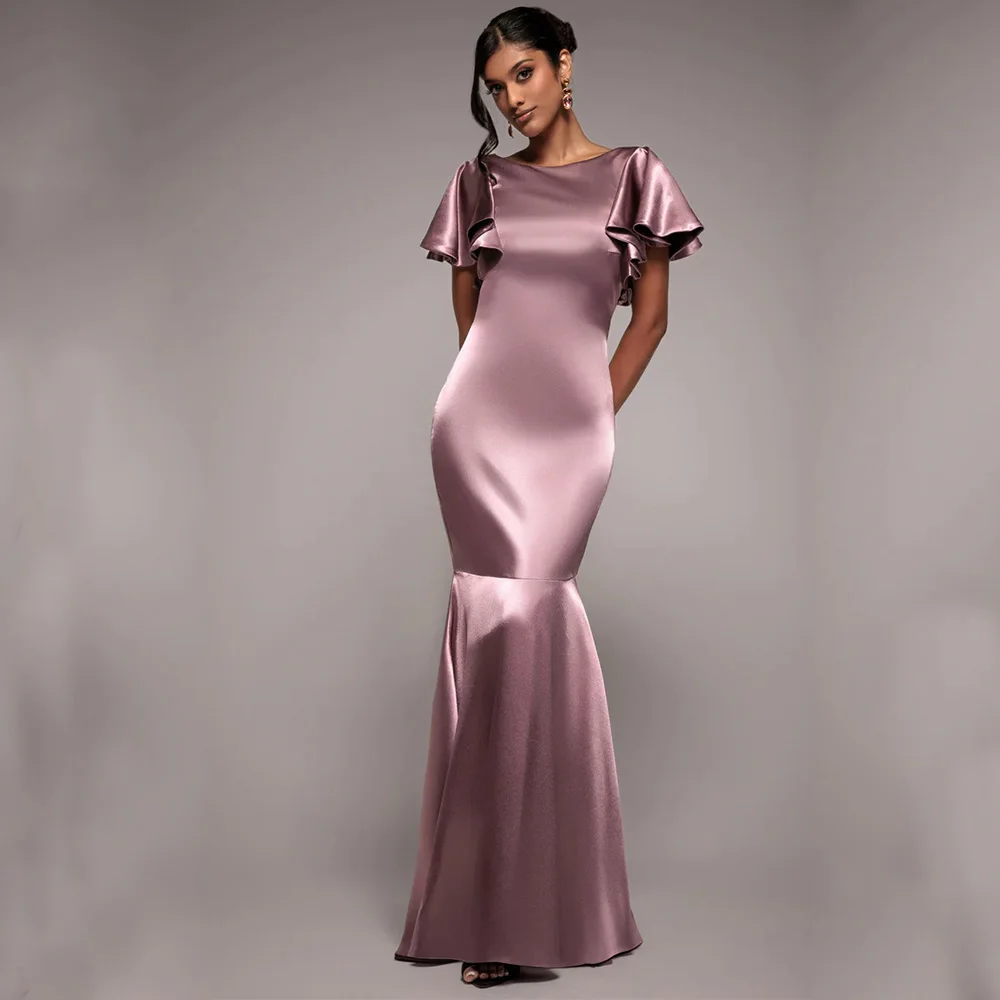 

Dream High Quality Simple Pink Evening Dresses Satin for Floor-Length O-Neck Prom Dress Mermaid Vestidos De Fiesta Customized