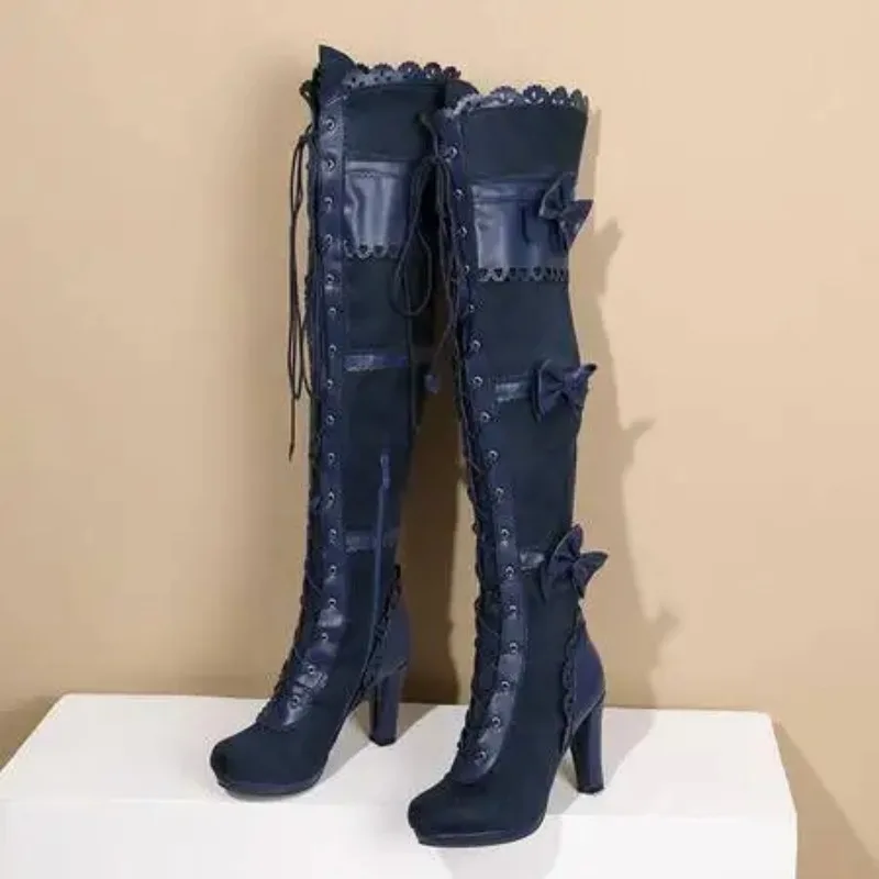 2025 Fashion Women Boots Stretch Over The Knee Sexy Party Shoes High Heels Lace Up Zipper Long Boots Thigh High Botas Female