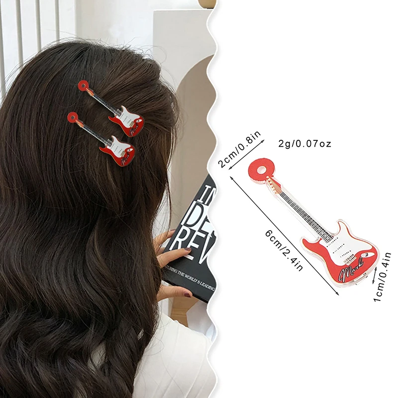 2Pcs/Lot Acrylic Guitar Hair Clip Fashion Tape Music Hair Clip Grab Clip Violin Big Shark Clip Daily Hair Accessories Styling