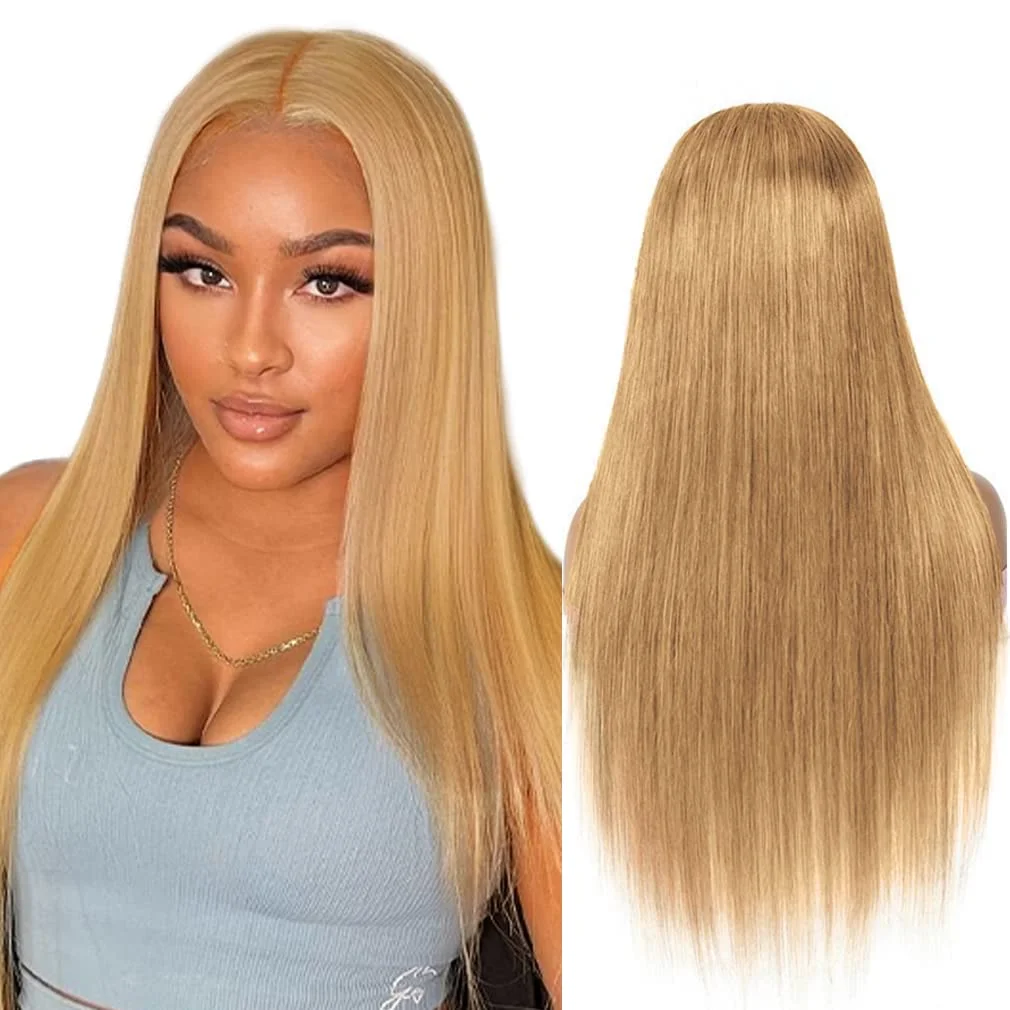 Honey Blonde Straight Lace Front Wig 13x6 HD Lace Front Wig Human Hair for Women 200 Density 27 Colored Lace Front Wig on Sale