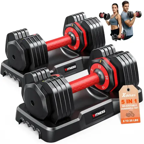 Juego de 2 mancuernas ajustables para gimnasio en casa: 25 55 80LB Capacidad de peso 1 segundos Ajuste rápido 5 10 lb Pesos incrementales Mano antideslizante