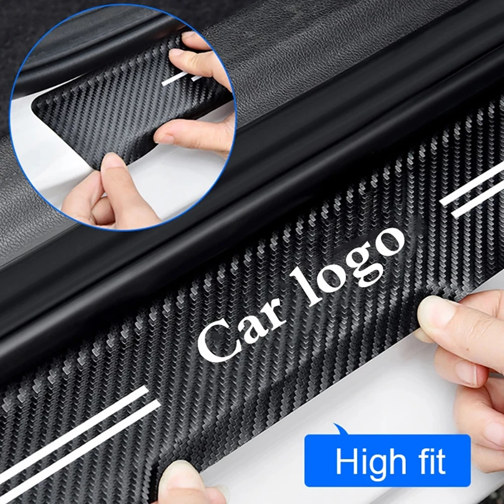 4Pcs Car Carbon Fiber Door Sill Protector Stickers