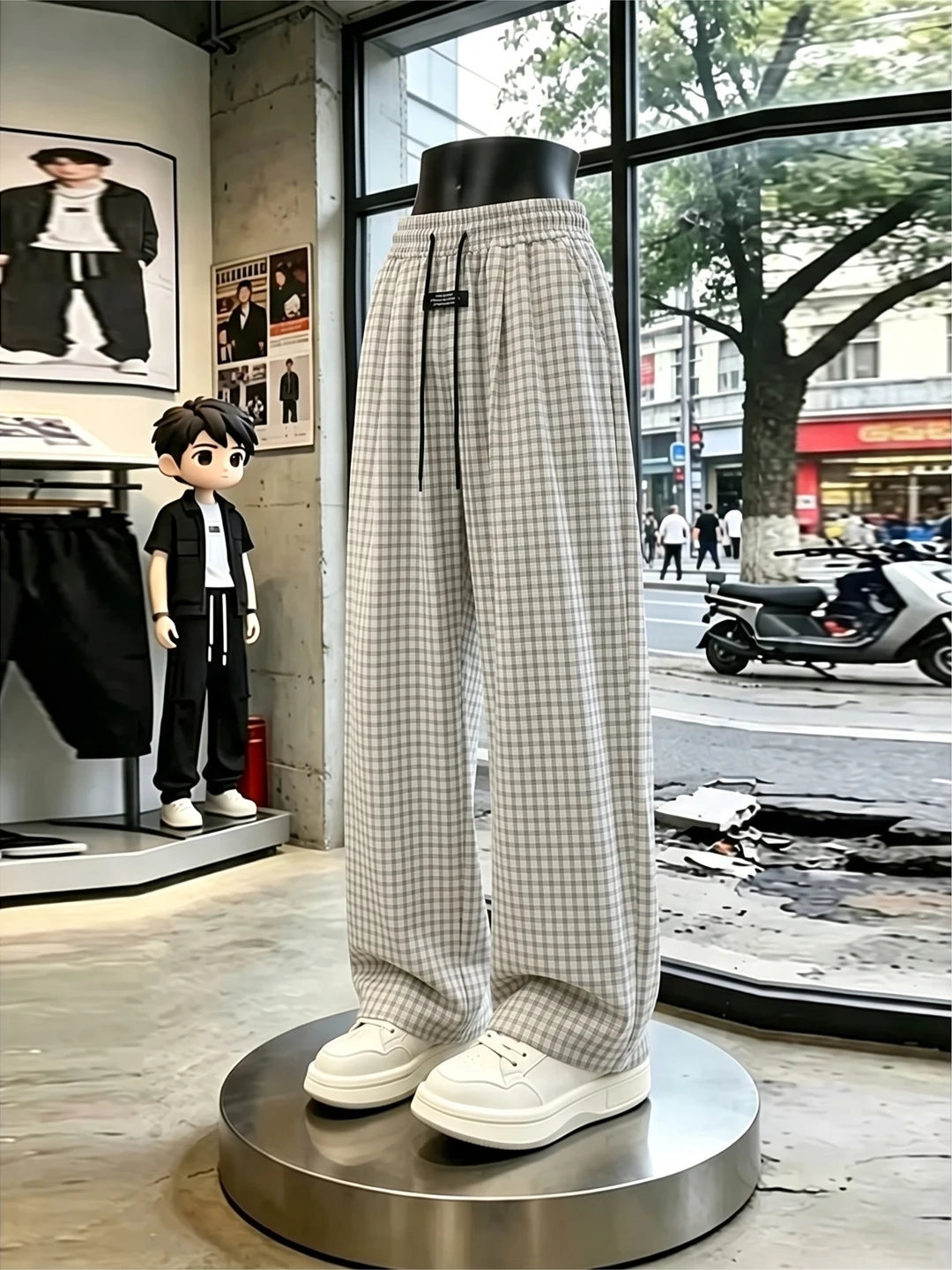 Men's Casual Plaid Bubble Cloth Summer Thin American Loose Feel Straight Leg Pants Casual Trousers Straight Cut Wide Leg Long...