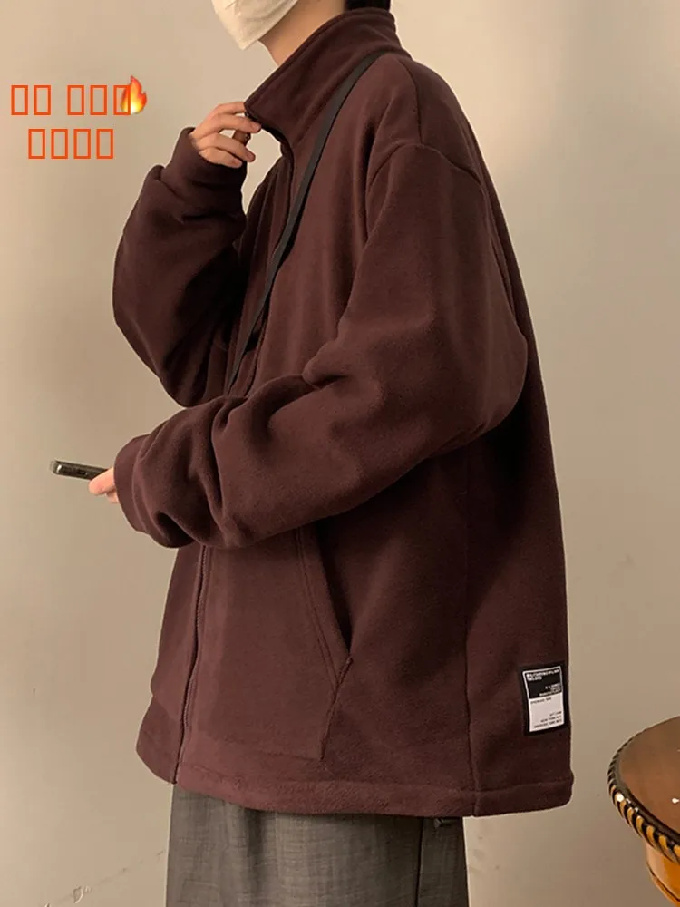 

Retro American Fce Knitwear High Collar Men's Winter Heavyweight Baseball Jaet Oversize Sweatirt Zipper Closure Casual...