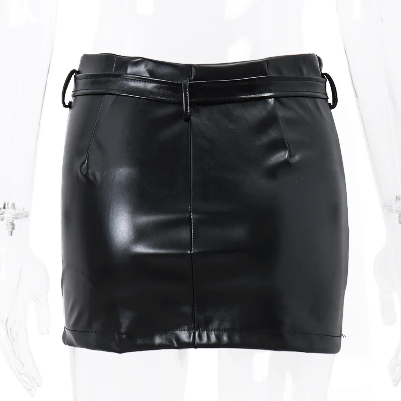 Sexy PU Leather Mini Skirt Women Summer High Waist Slim A-line Skirt Female Y2K Vintage All-match Casual Black