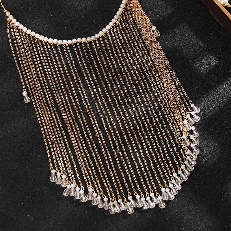 Elegant Tassel Face Jewelry for Women Bride Wedding Fashion Masquerade Masks Pearl Pendant Chain Jewelry Party Decorations