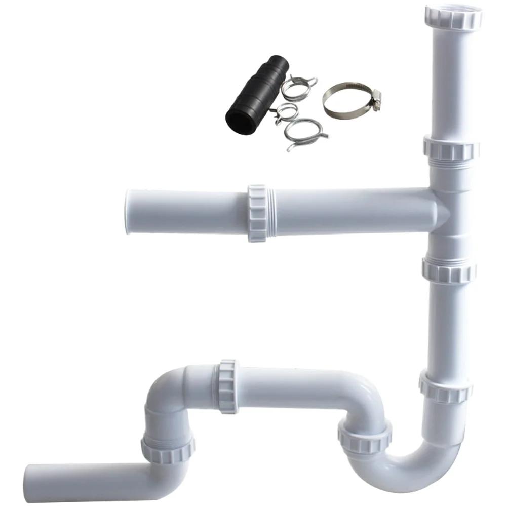 U-Bend Pipe Modern Minimalist Double Sink Waste Drain Garbage Disposal Connector For Waste Disposal Adjustable PP Kitchen Tool