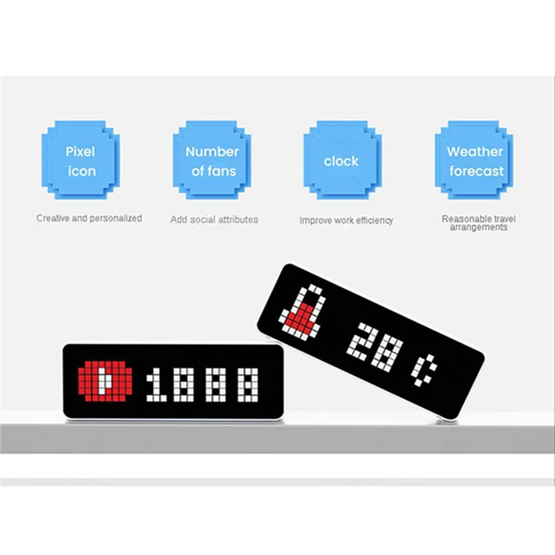 TC001 ساعة بكسل ذكية متابعة يوتيوب عرض الرسائل المنقطة في وقت واحد على مدار الساعة الذكية لسطح المكتب