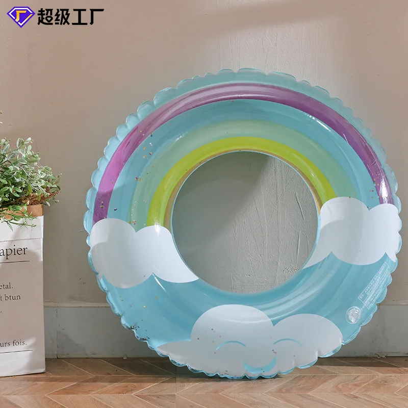 Sequin Cloud Rainbow Swimming Ring Thickened Kids Inflatable Underarm Ring Cute Safe Swimming Equipment for Summer Water Play