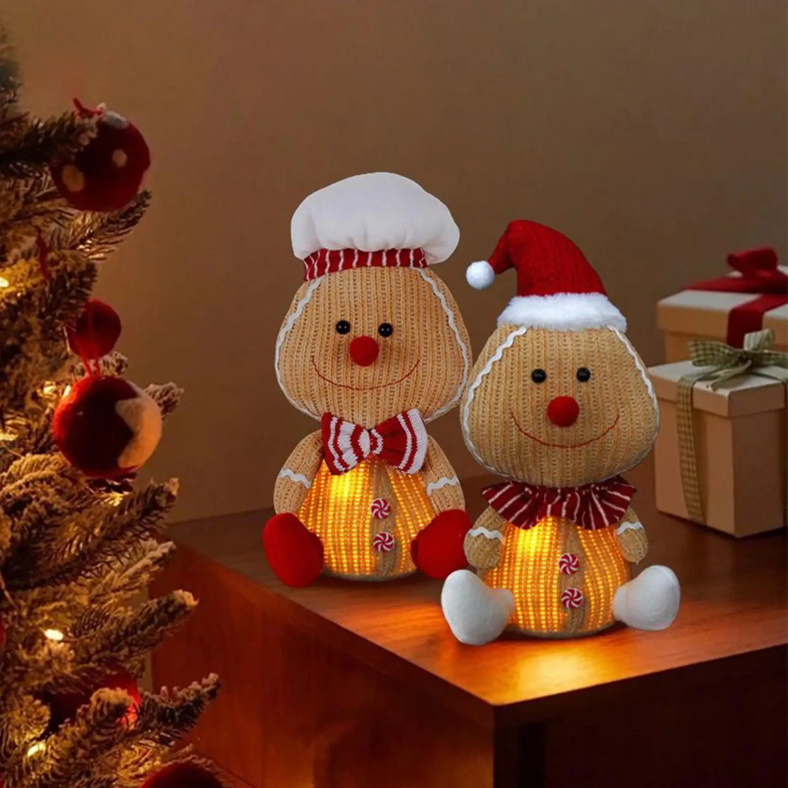 Christmas Gingerbread Decor Luminous Doll Cute Gingerbread Decor Home Decorations Statue For Bedroom Living Room Kitchen
