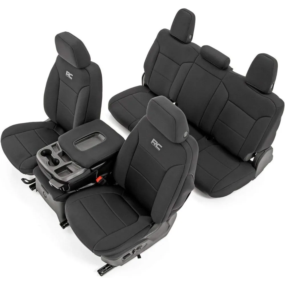 

Неопреновые чехлы на сиденья Rough Country для Chevy Silverado и GMC Sierra 1500 2019-2025 годов с задним подстаканником - водонепроницаемые