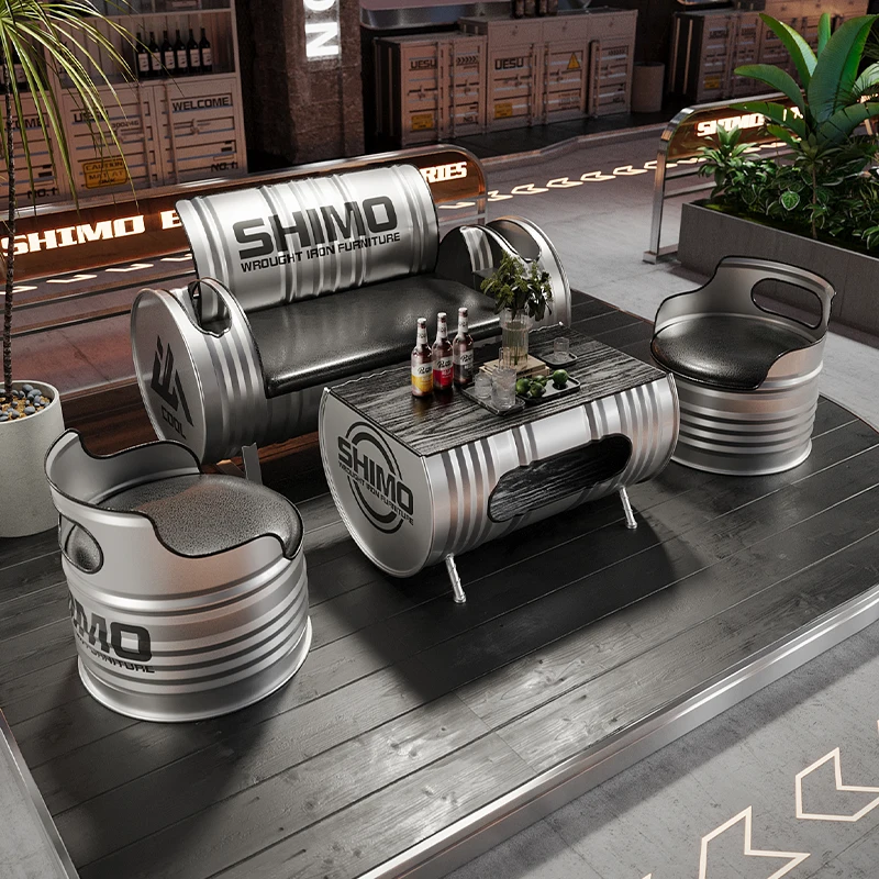 Industrial wind oil drum, card seat, sofa bar, waiting area to negotiate, rest area, commercial table and chair coffee table com