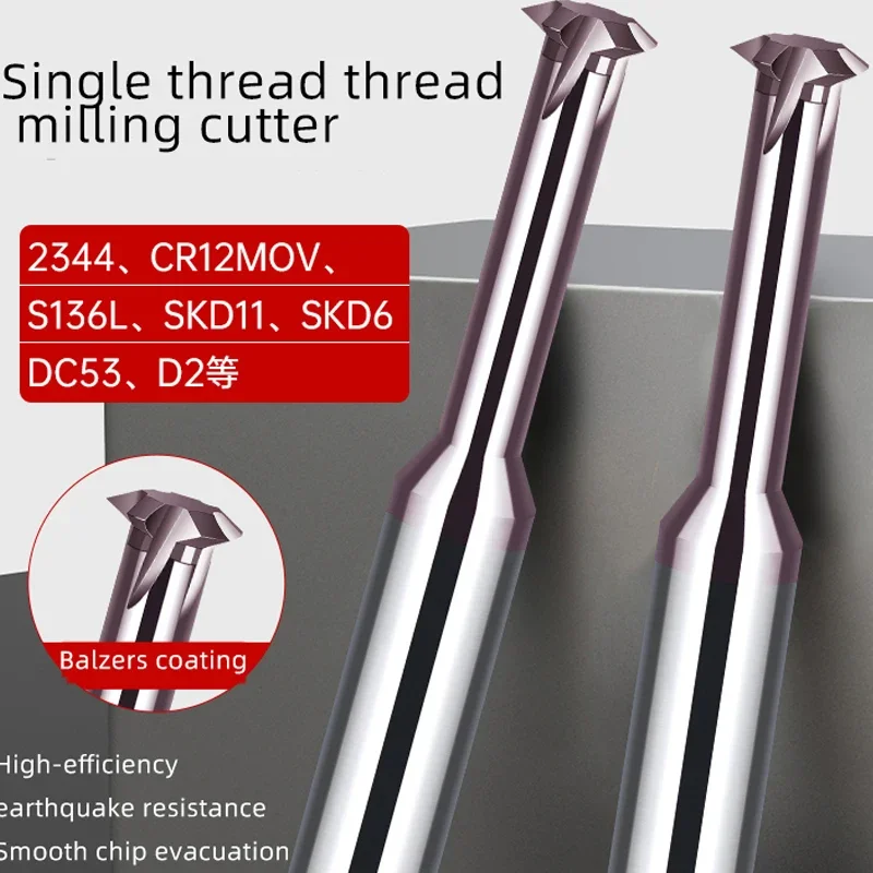 1PC Tungsten Steel Single Tooth Thread End Mill For Hardened Steel Coating Milling Cutter CNC Cutting Tools