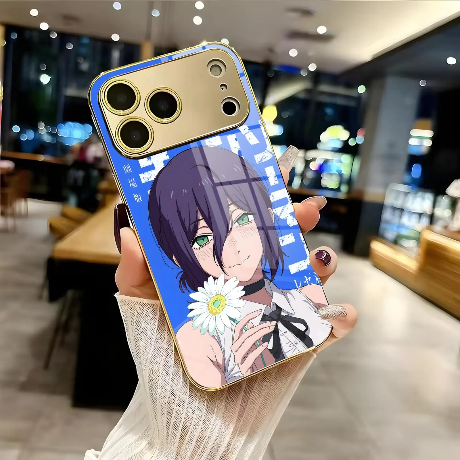 Chainsaw Man Reze   Phone Case For iPhone18 17 16 15 14 13 12Plus Mini Pro Max Electroplated glass Phone Case