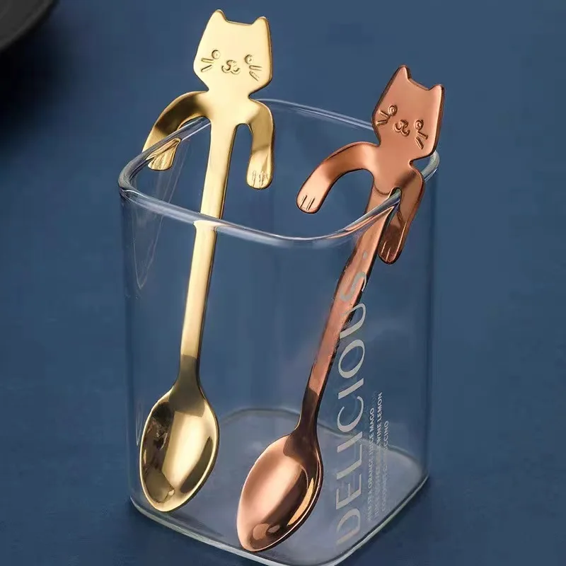 Children Spoons Tableware Kitchen Tools Mini Cute Cat Coffee Spoon 304 Stainless Steel Teaspoon Dessert Snack Scoop Ice Cream
