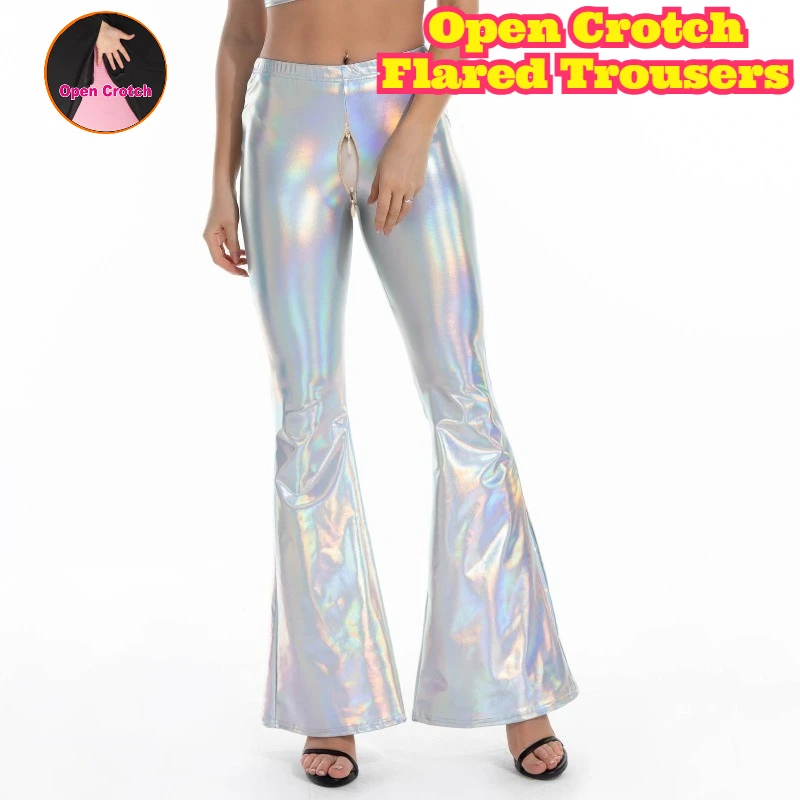 

Women Open Crotch Flare Pants Summer Slim Bootcut Long Trousers Stretchy Soft Casual Multi Color Ladies Pants Wholesale Stock