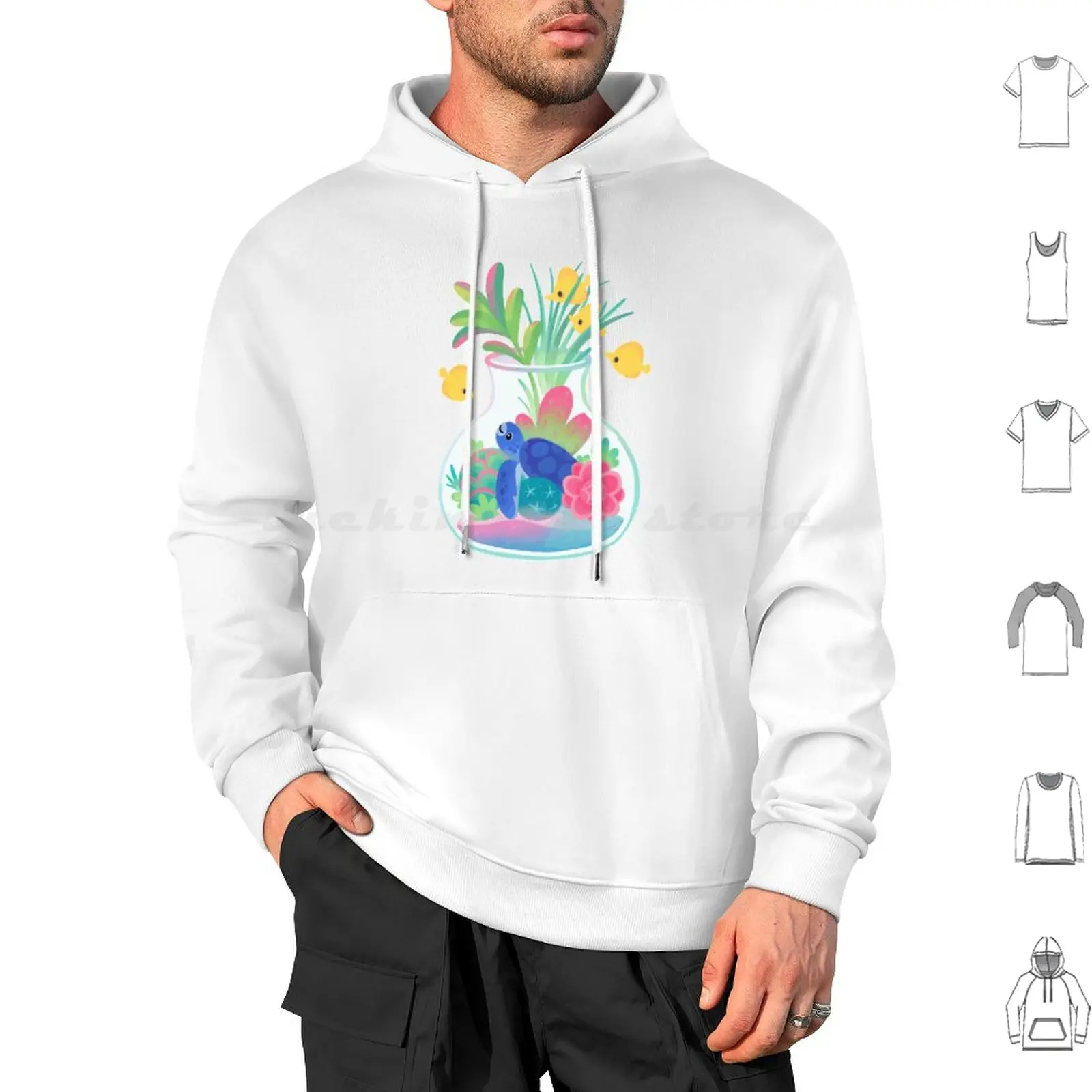 Ocean Terrarium-Sea Turtle Hoodies Long Sleeve Sea Turtle Turtle Yellow Tang Fish Pikaole Tropical Fish Scuba Ocean