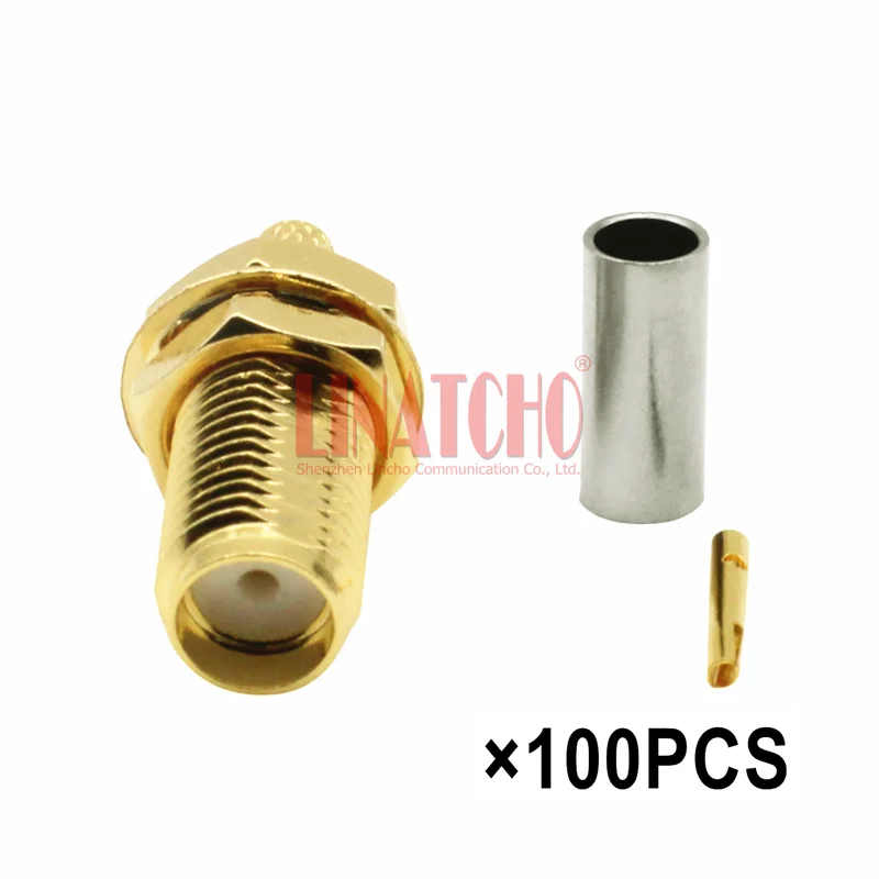 

100 шт. разъемы SMA (гнездо) для кабелей RG316, RG174, LMR100, 50-1.5, золотистые, адаптеры SMA (гнездо)