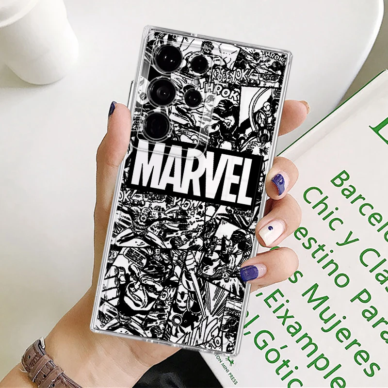 Funda transparente para teléfono Samsung Galaxy S21 Note 20 Ultra 10 S23 Ultra S24 S20 Plus S25 Edge S22 FE Marvel Logo vengadores