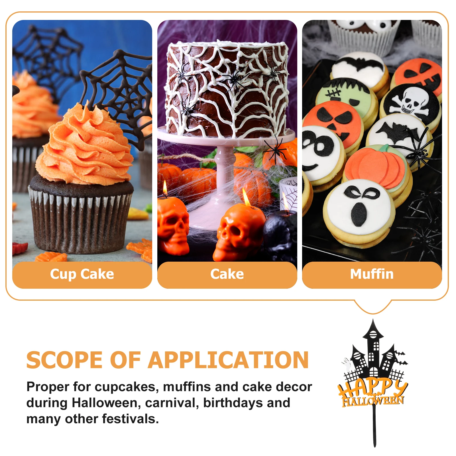 

10pcs Acrylic Cake Decorations Halloween Cupcake Toppers Reusable Safe Dessert Party Supplies For Birthdays Festivals