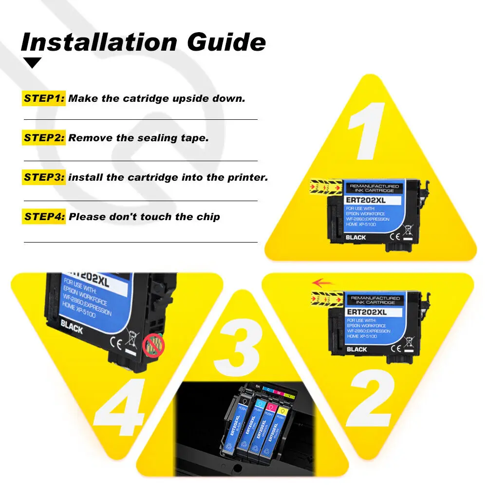 Epson Expression XP-5100 WorkForce 용 4pk T202XL 202 XL 잉크 카트리지 WF-2860