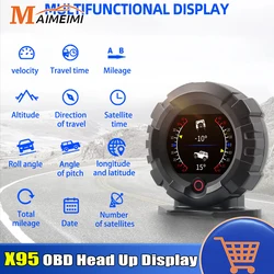 X95 GPS Head Up Display Car OBD for HUD Horizontal Slope Meter Inclinometer Speedometer Compass Tilt Angle Altitude Latitude