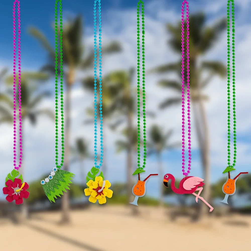 Cross-border New Hawaiian Decorations Hula Skirt Pineapple Necklace Tropical Beach Party Decoration Felt Pendant Bead Chain