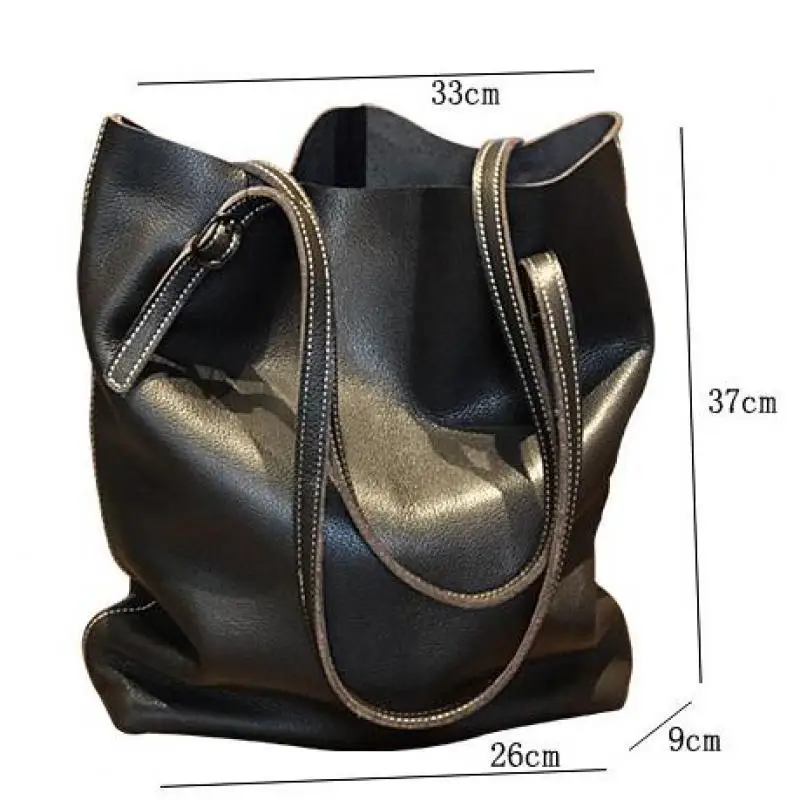 Johnature Korean Casual Tote Women Big Bag Genuine Leather Large Capacity Handbag Simple Solid Color Soft Cowhide Shoulder Bags