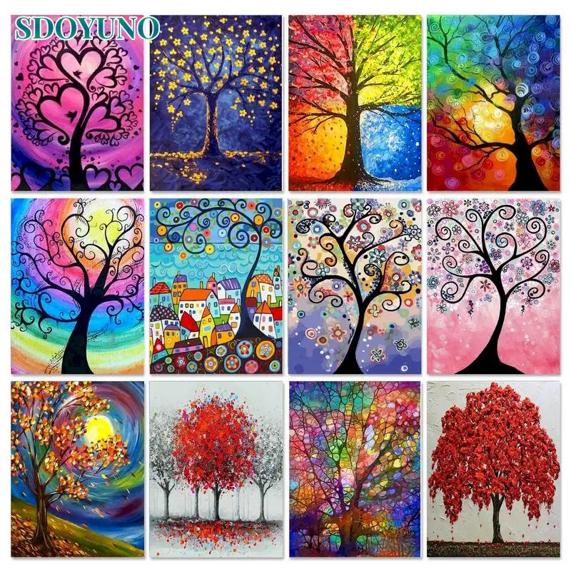 

SDOYUNO Diy Frame Painting By Numbers Abstract Tree On Canvas Oil Handpainted Paint By Numbers 60×75cm Diy Gift Home Decor