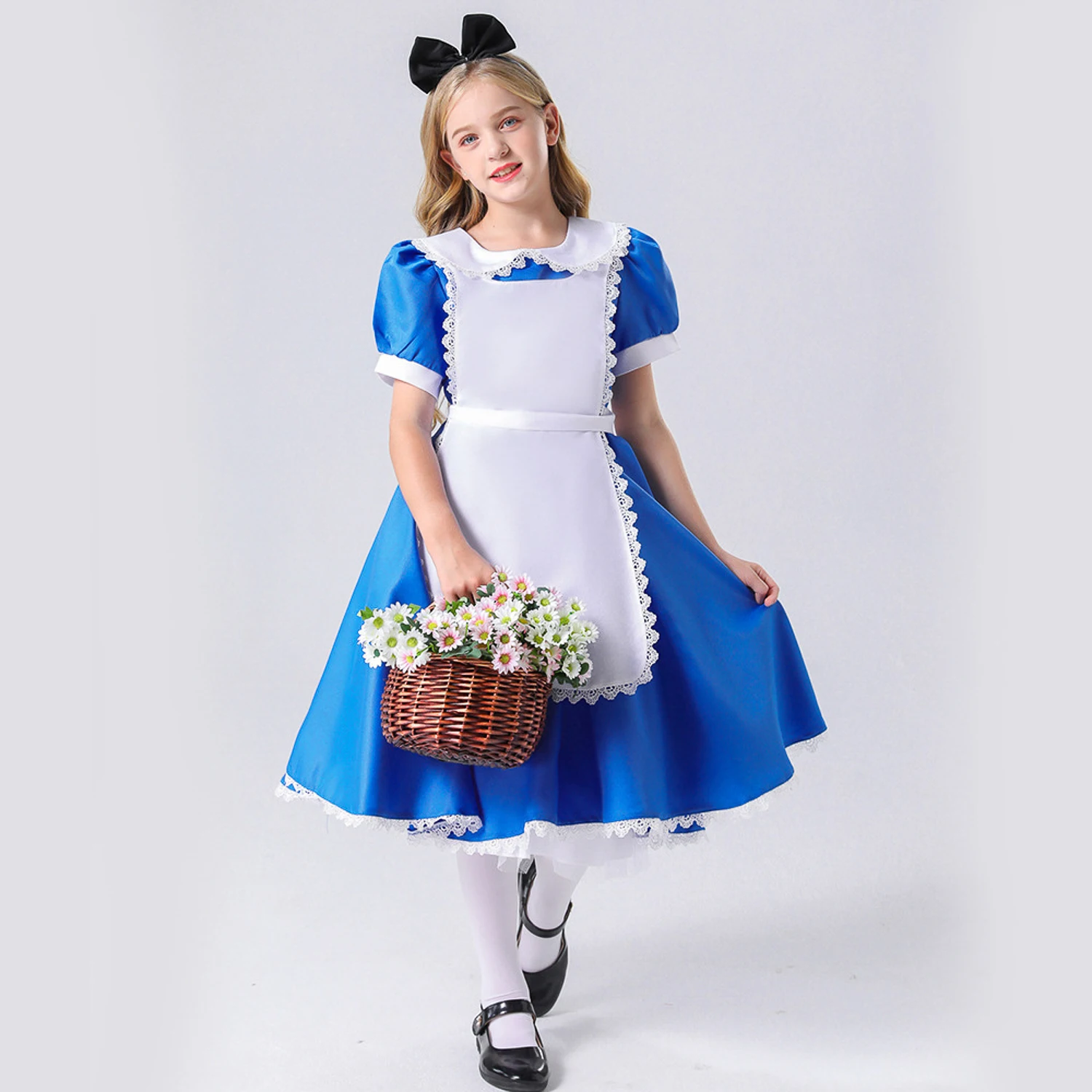 Anime Alice in Wonderland Adventures Halloween Adult Kids Girls Outfits Party Clothing Short Sleeve Frock