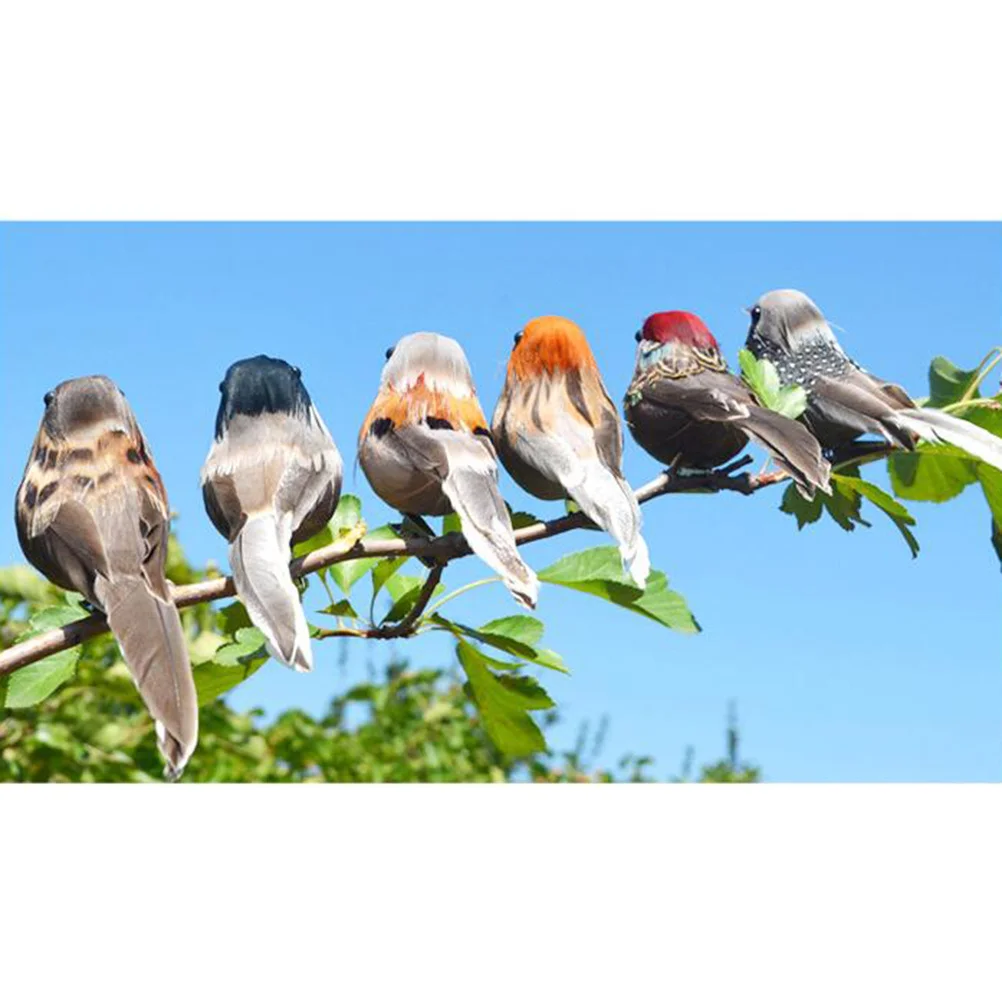 

6Pcs 3D Artificial Birds Lifelike Home Garden Decor Clip Style Assorted Color Christmas Gifts Ornament