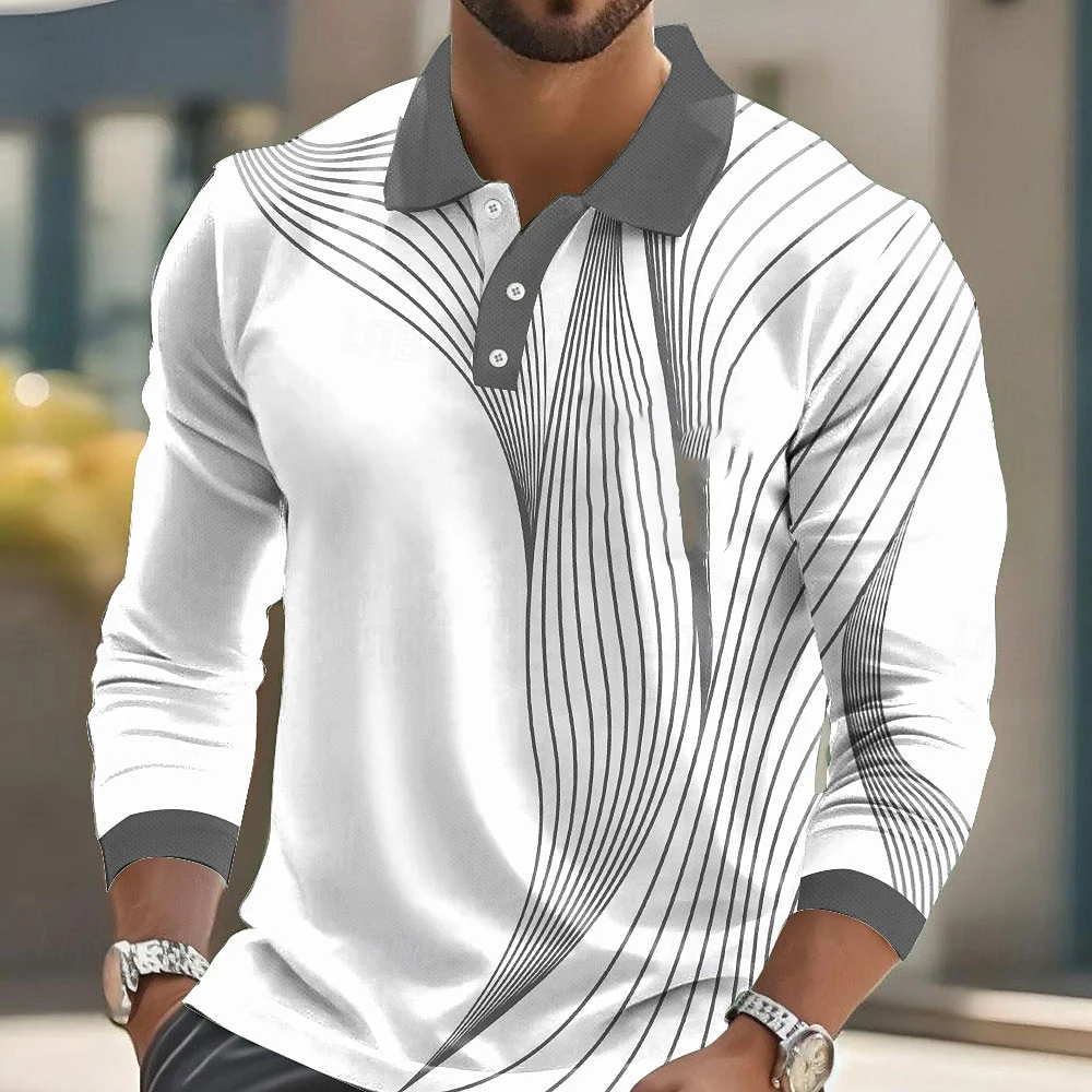 Men’s Striped Long Sleeve Polo 6
