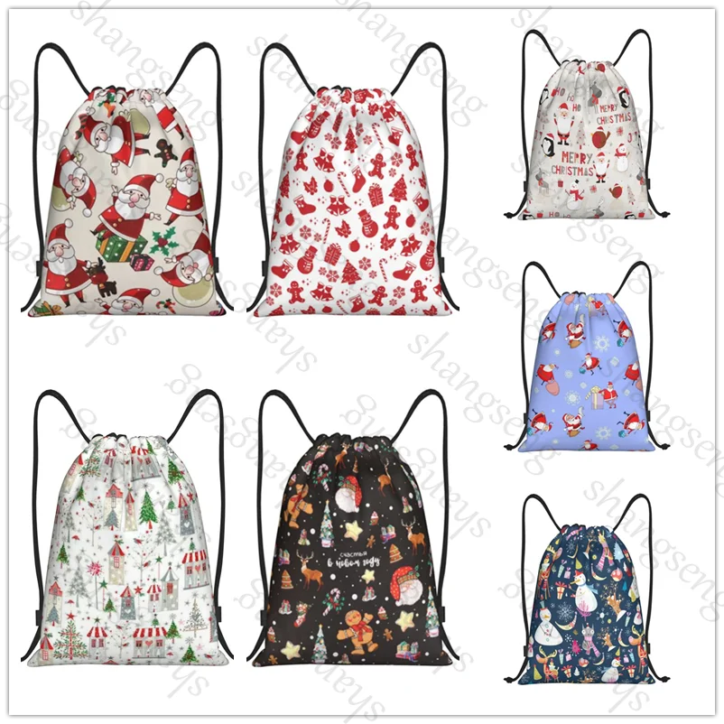 

Cartoon Christmas snowflakes elk Bicycle Backpack Gym Drawstring Shoe Bag Multifunctional Sports Bag Beach Travel Backpack Gift