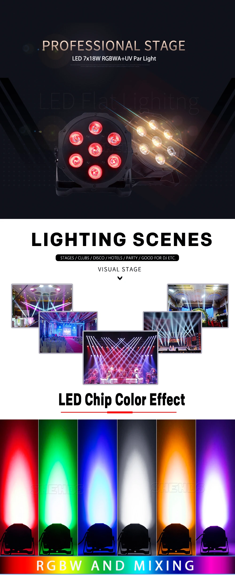 SHEHDS Festen Stecker 7x12W RGBW 4in1/7X18W RGBWA + UV 6in1 Mobile stecker LED Par Licht Für DJ Disco Party Weihnachten Dekoration – Detail 9