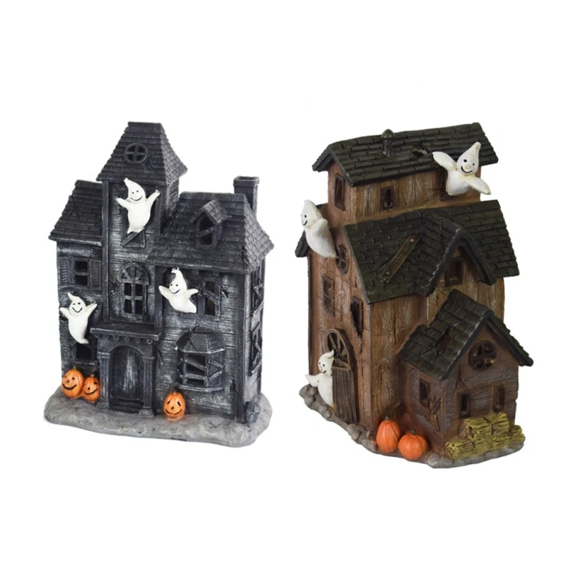 Beleuchtetes Halloween-Haus aus Kunstharz mit Kürbismotiven für Szenen Eingangsbereich, 3 x – Detail 1