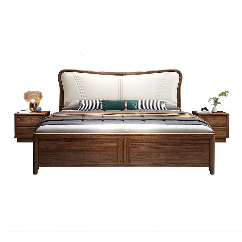 

New Chinese style ebony bed, light luxury, modern bedroom 1.8 meters soft bag double bed, villa, solid wood