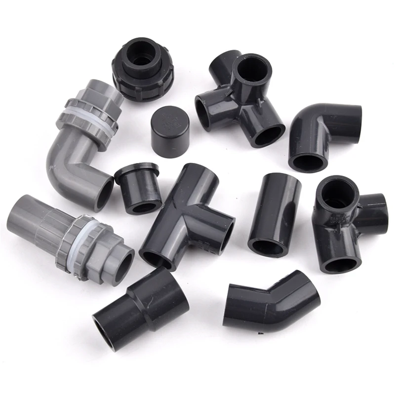 16mm Dark Grey PVC Connector Garden Irrigation Direct Tee Elbow Union Joint Aquarium Tank Water Supply Drainage End Cap Joints