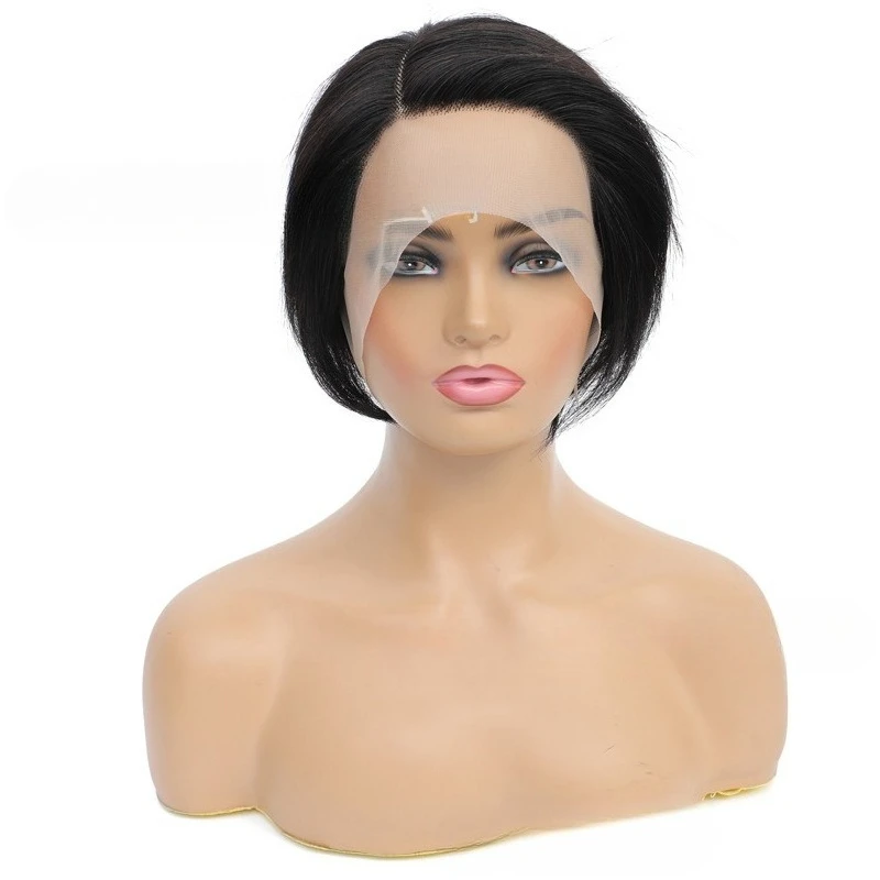Wig Renda Depan, Wig Rambut Pendek Wanita Wig Distribusi Sebagian Kepala Bobo Wig Renda Depan