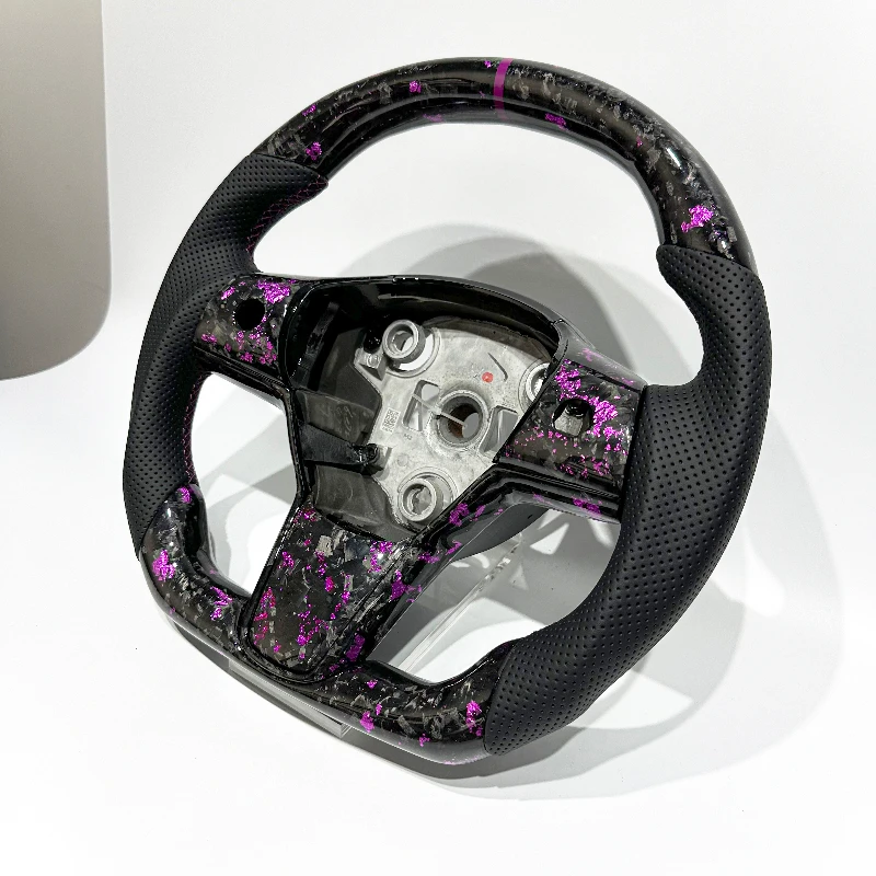 

Hot Sale High-End Customization Real Forged Purple Carbon Fiber Perforated Leather Customizable Steering Wheel for Tesla Model 3