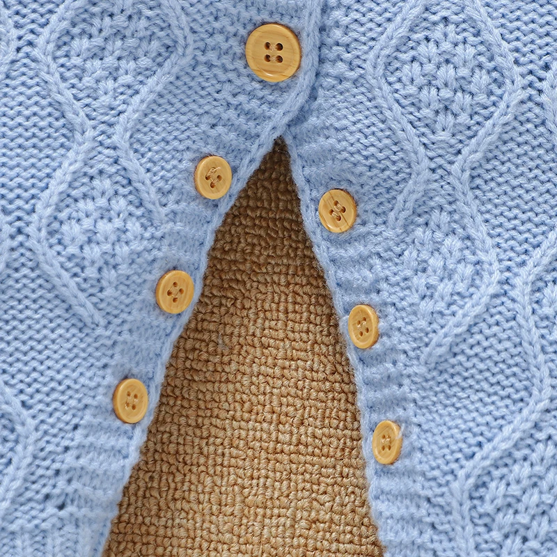 طفل رومبير محبوك الوليد فتاة الصبي بذلة طويلة الأكمام القدم التفاف الخريف الرضع طفل الملابس 0-9 متر الأزياء الصلبة وزرة Playsuit #5