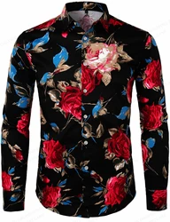 Camisas hawaianas florales para hombres, Camisas casuales de manga larga, camisa de moda, blusa de playa de Cuba, ropa de hombre, Camisas de flores volteadas