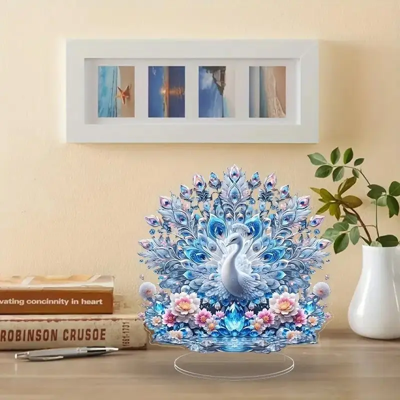 [J] 2D Acrylic Flat Cool Figurine Animal Series Peacock Desktop Ornament Home Living Room Decoration