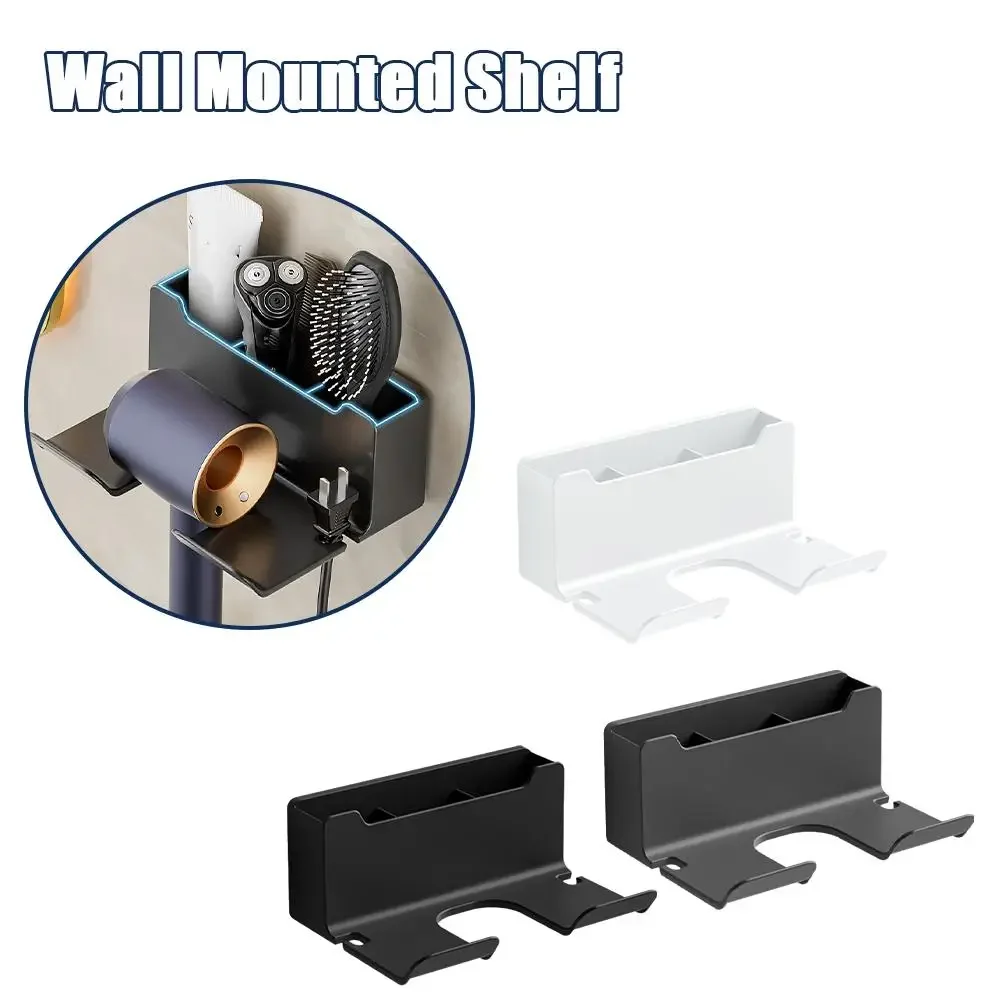 Hair Dryer Holder Wall Bathroom Shelf Without Drilling Plastic Hair Dryer Stand with Storage Box Toilet Blower Holder Shelf